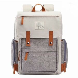 NWT Frank Mully Cream & Gray Diaper Bag w/ Zip-Out Portable Crib